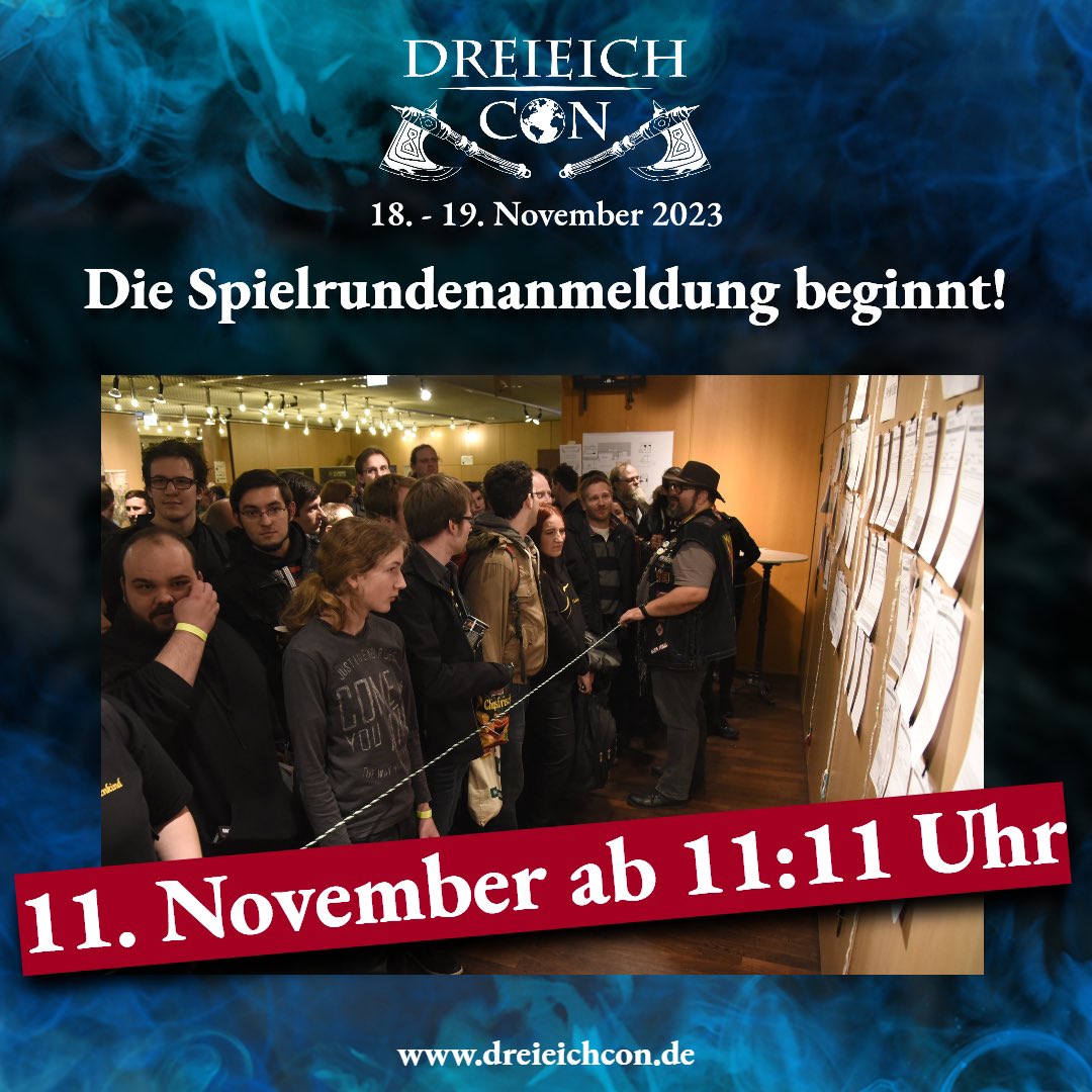 DreieichCon's tweet photo. ⚠️ Die Rundenanmeldung kann beginnen! 🚨 
Liebe Spieler*innen, ab morgen um 11:11 Uhr könnt ihr euch über https://t.co/wAMea03CjU in eine der über 170 vorangemeldeten Spielrunden eintragen. 🥳

Die bereits freigeschalten Runden findet ihr hier: https://t.co/XUBRYv48CK https://t.co/bkYRgiuWxe