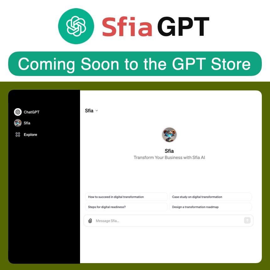 SfiaGPT will be available in the GPT Store Soon.

Transform Your Business with Sfia AI

Find the one that is right for you
🚀 sfiabot.com

#sfia #ai #bootbot #chatbot #aitransformation #dx #dtx #digitaltransformation