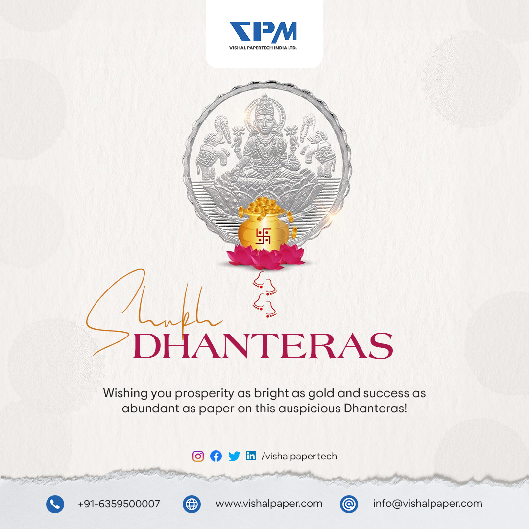 VishalPapertech's tweet image. ✨ Wishing you a Dhanteras filled with the brilliance of prosperity and the richness of joy! 🌟✨ Elevate your celebrations with the finest quality duplex paper board from Vishal Papertech – where excellence meets innovation. 💼📜 #DhanterasDelight #VishalPapertech #Quality🎉🔖