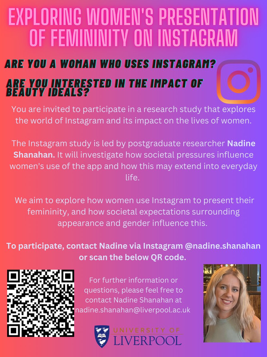 I'm looking for a variety of women to take part in my research, if you are interested in participating please get in touch! 🤳📢📸😀