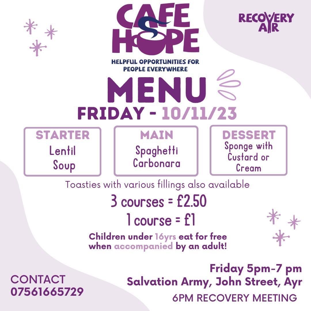 Cafe Menu for the 10th of November 2023!