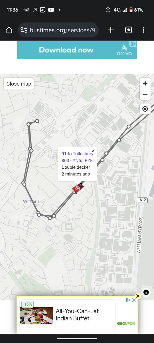 DavidNMarsh's tweet photo. @hedinghambuses any reason why the 91 from Witham to Tollesbury didn't come down Collingwood Road? On https://t.co/9IUpFD3HBz shows it passing but it didn't at all come down here. There was a 91 out of service bus that came right past me about 5 minutes before departure though.. https://t.co/13j8FNjg0c