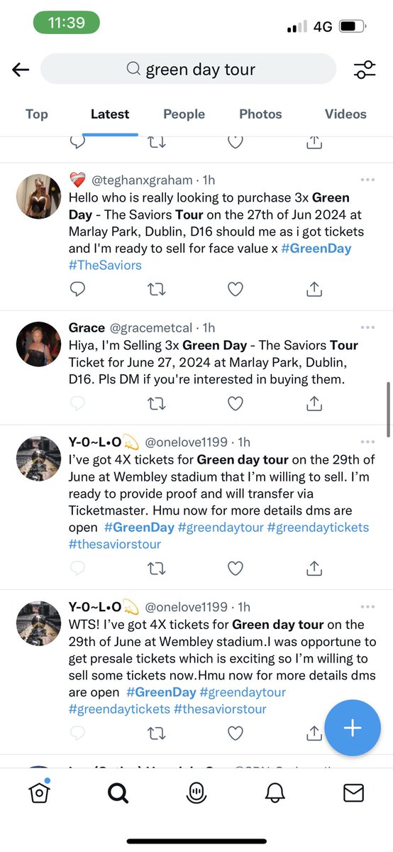 Mizikei's tweet photo. .@TicketmasterUK Just a selection of the many many posts reselling Green Day tickets hours after they went on sale. Clearly scalpers. What are you doing about this?? https://t.co/33idQUY5V9