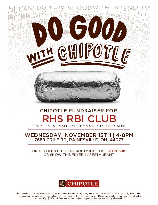 BeaverRBI's tweet photo. Our only Chipotle event til spring!!
Wed, 11/15, 4-8pm.
Order for pick up or go to 7689 Crile Rd and use the code 2DPCKJK or show this pic.
(Will be pinned a post for easy access.)
A generous 33% comes back to support our team and boys.
Thank you for your support! https://t.co/IgJsqnkKyS