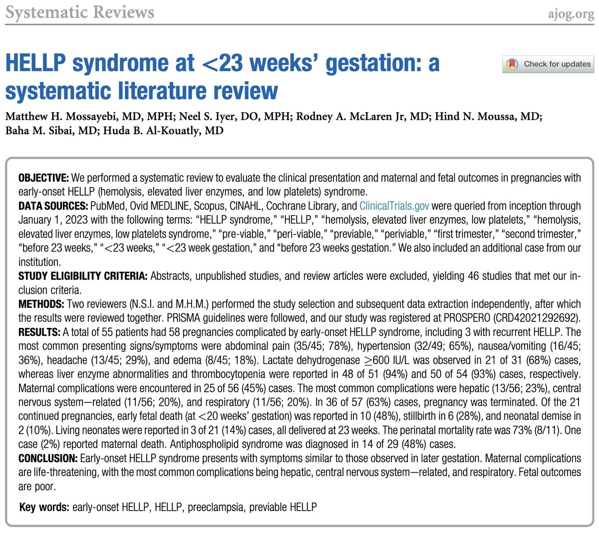 HELLP syndrome at <23 weeks’ gestation: a systematic literature review ow.ly/mqtz50Q6jc6
