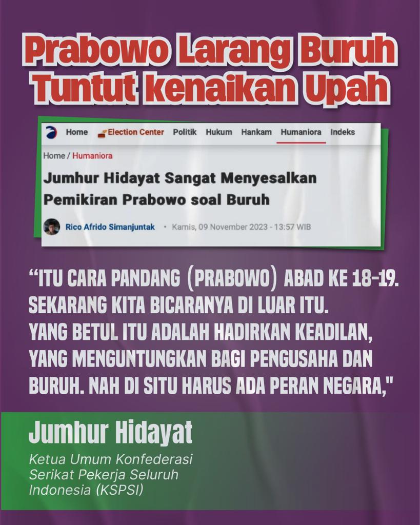 Prabowo Anti Buruh Jangan lupa untuk mendukung para buruh. Karena mereka kita bisaa menikmati produk Indonesia