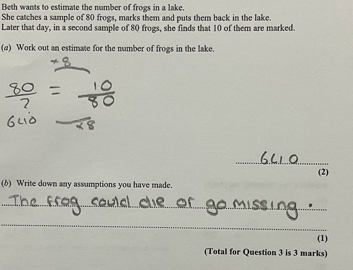 I love marking capture recapture questions