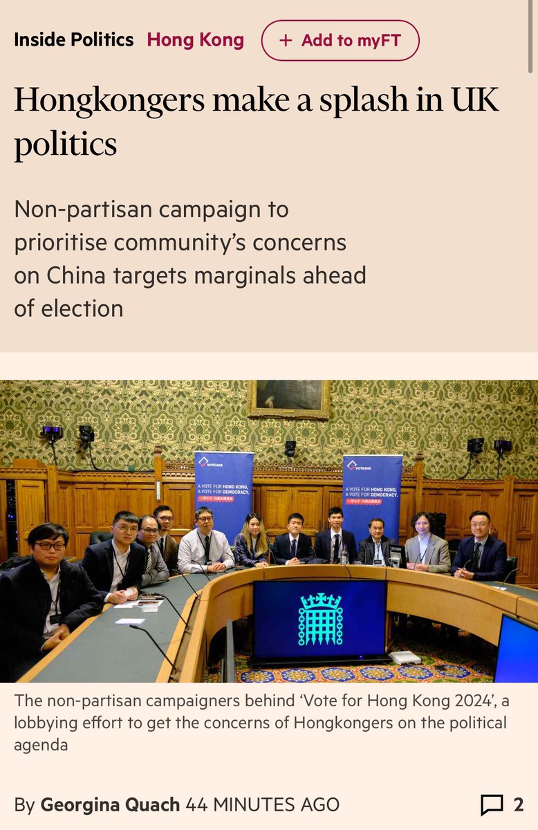 Covered by @FT my current campaign @V4HK_UK & also @hkdc_us recent report revealing the HK gov’t political spending in the US. //Carmen Lau, …, said: “The UK gov’t is using the recently expanded BNO visa scheme as an excuse for inaction on human rights abuses towards HKers.”//