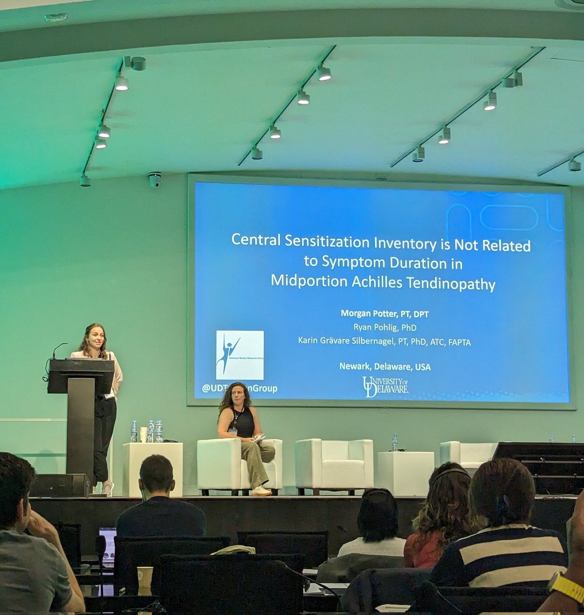 Tendon Research Group @ UD (@udtendongroup) on Twitter photo Great talk from <a href="/MorganNPotter/">Morgan Potter, PT, DPT</a> revealing that symptom duration is NOT related to Central Sensitization Inventory (CSI) scores for patients with midportion Achilles tendinopathy #ISTS2023 Great talk from <a href="/MorganNPotter/">Morgan Potter, PT, DPT</a> revealing that symptom duration is NOT related to Central Sensitization Inventory (CSI) scores for patients with midportion Achilles tendinopathy #ISTS2023
