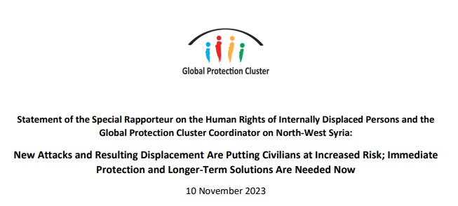 ProtectionClust's tweet photo. Joint statement by Special Rapporteur for Human Rights of IDPs &amp; GPC Coordinator highlights how new attacks drive further harm &amp; displacement for civilians in North-West Syria

They call for immediate #protection &amp; longer-term solutions

Full statement 🔗https://t.co/8WwVVtkYZ3 https://t.co/c2w0kjeduU