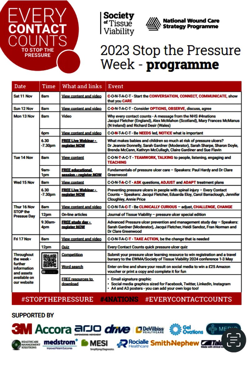 Stop the pressure week is nearly upon us - see below the jam packed program of events from the 4 nations and the Society of Tissue Viability