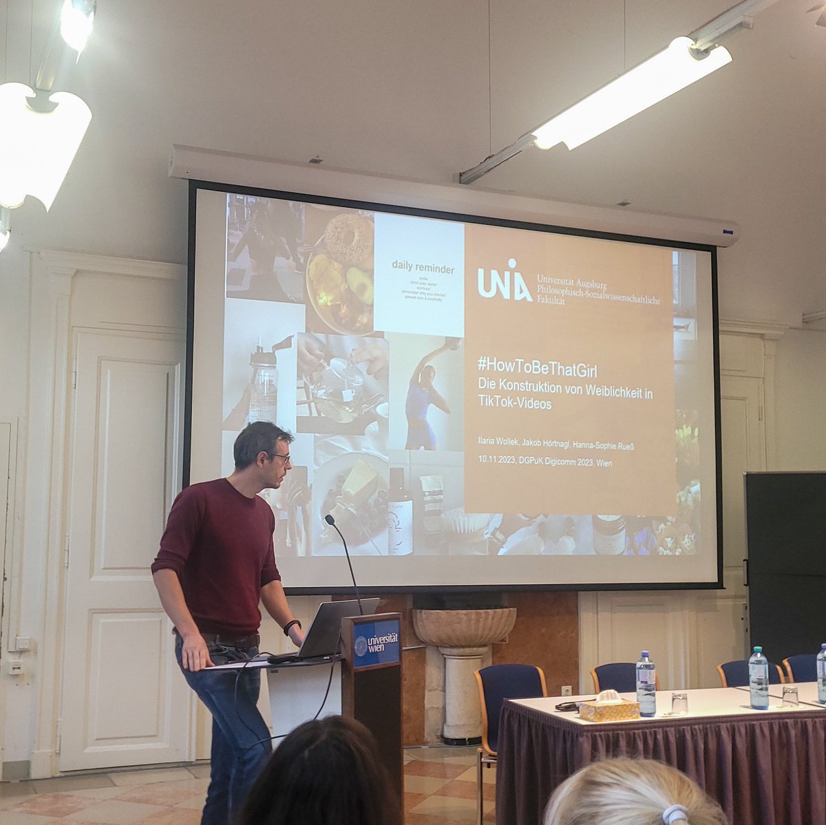 Wrapping up the conference today: the  topic of femininity on TikTok with the paper of Ilaria Wollek, Dr. Jakob Hörtnagel an <a href="/HannaRuess/">Hanna Ruess</a> #HowtToBeThatGirl: Die Konstruktion von Weiblichkeit in TikTok-Videos. #dgpuk #digimög23