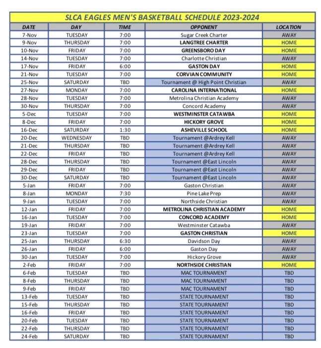 Senior Season Schedule