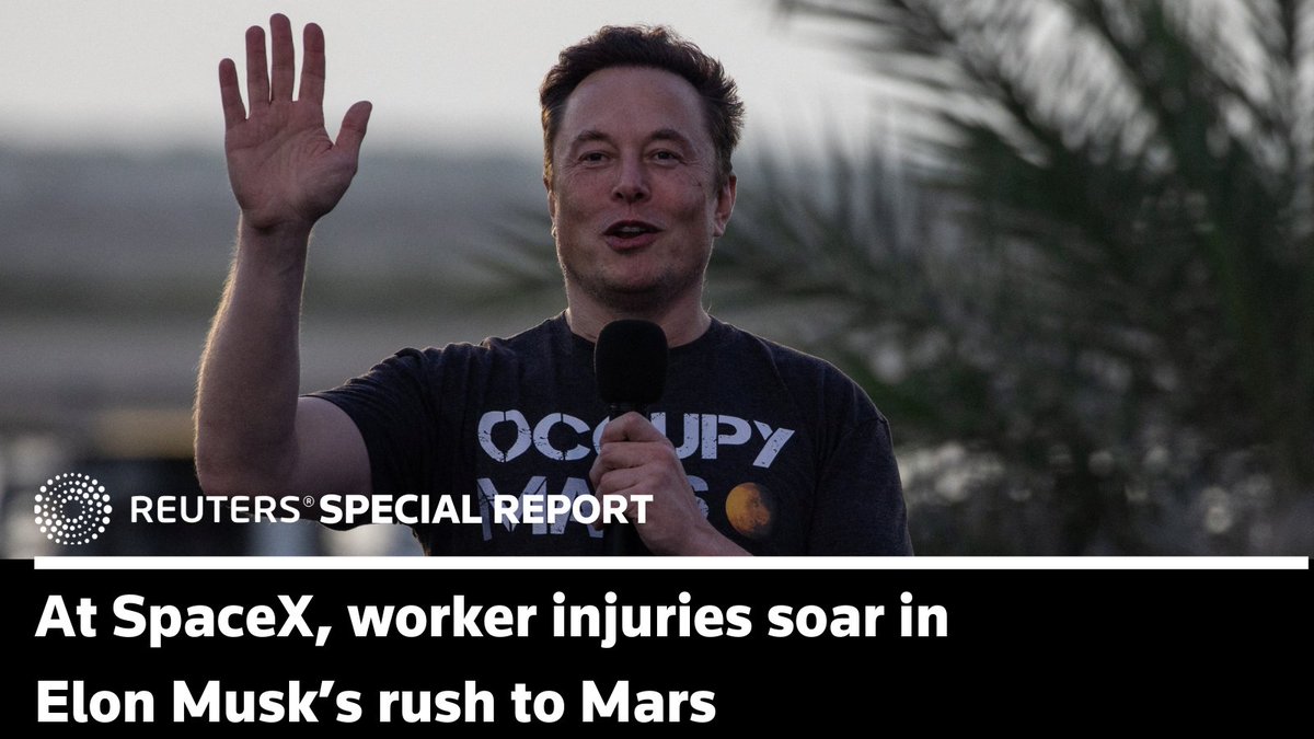 .@specialreports documented more than 600 previously unreported workplace injuries at Elon Musk’s rocket company. SpaceX employees say they’re paying the price for the billionaire’s relentless push to colonize space at breakneck speed reut.rs/4694HfO by @marisaataylor
