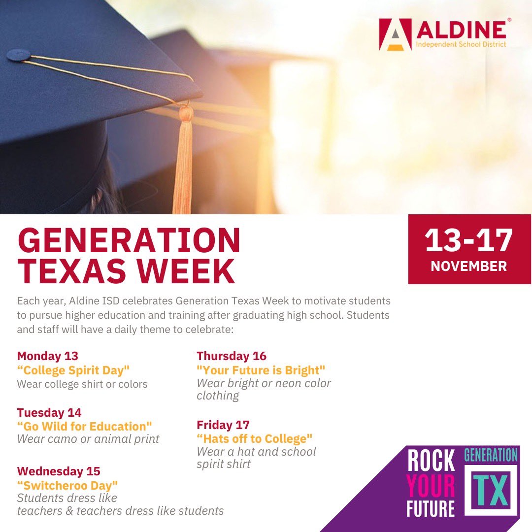 Gen Tx week is ✨next week!! ✨ Let’s celebrate life after Nimitz by dressing up each day!!