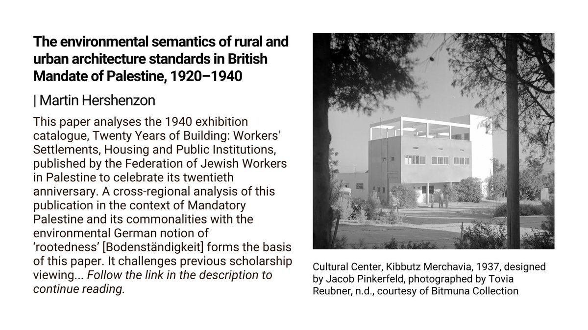 🌟Editors’ Choice🌟 Free access to Martin Hershenzon’s article ‘The environmental semantics of rural and urban architecture standards in British Mandate of Palestine, 1920–1940’ tandfonline.com/doi/full/10.10…