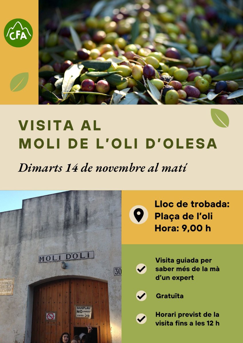 CfaOlesa's tweet image. Alumnes, agafeu l&apos;agenda! Què feu el proper dimarts al matí? #sortides #femgrup #cfaolesa #lescolaetstu