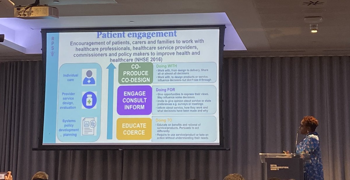 My first stream #RPSConf23 is 'working with patients as partners’ opened by the amazing @LellyOboh emphasising the importance of patient engagement and how we can do this in practice @rpharms