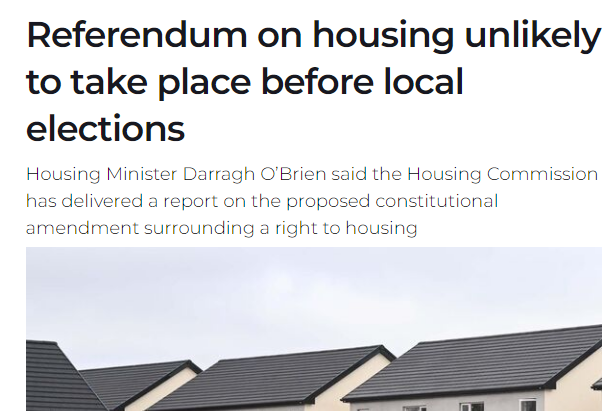 We need a right to housing in Ireland #HousingCrisis is an emergency But Govt now saying a referendum to put Right to Housing in Constitution unlikely to happen in local elections next June -Very disappointing Govt should reconsider & hold referendum in June @HomeforGood_