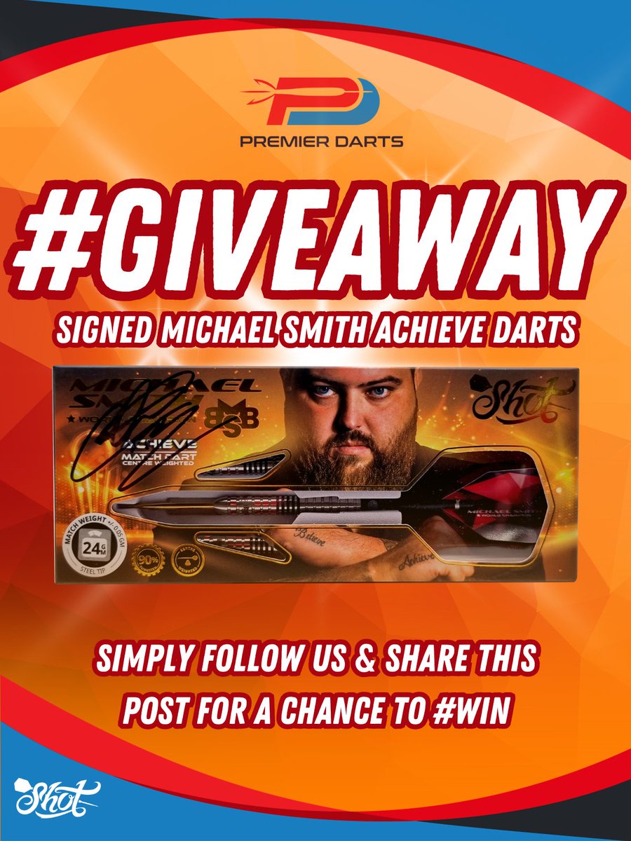 Premier Darts Official (@premierdarts) on Twitter photo #WIN A Signed Set Of Michael Smith Achieve Darts🔥
To Enter Simply:
👉Repost This
👉Follow Us
Any <a href="/Shot_Darts/">Shot Darts</a> Over £50 Come With A FREE Michael Smith Tactical Darts Case For A Limited Time Only.
Only At Premier Darts 🎯 #WIN A Signed Set Of Michael Smith Achieve Darts🔥
To Enter Simply:
👉Repost This
👉Follow Us
Any <a href="/Shot_Darts/">Shot Darts</a> Over £50 Come With A FREE Michael Smith Tactical Darts Case For A Limited Time Only.
Only At Premier Darts 🎯