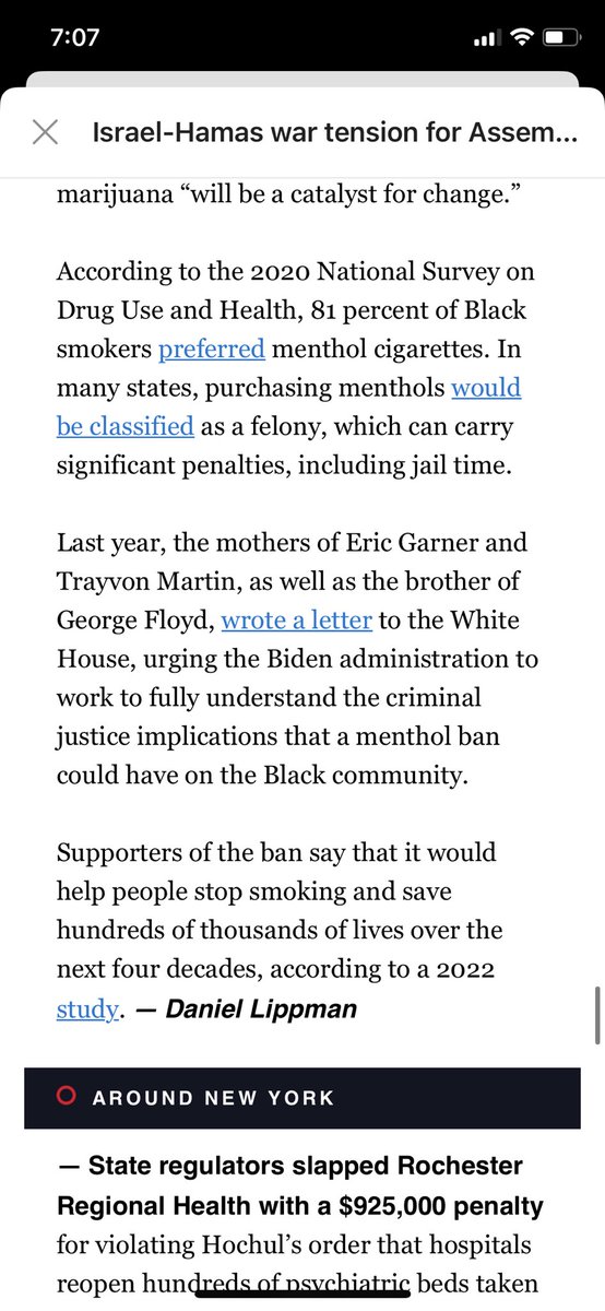dlippman's tweet photo. NEW: While Chuck Schumer has been a top champion of legalizing marijuana, he has yet to weigh in on a likely ban of menthol cigarettes, which would with a major impact on Black smokers. A Schumer spokesperson told me he has never taken a position on a ban. https://t.co/mgjyhUe0Ta https://t.co/Z2EIHALeC2