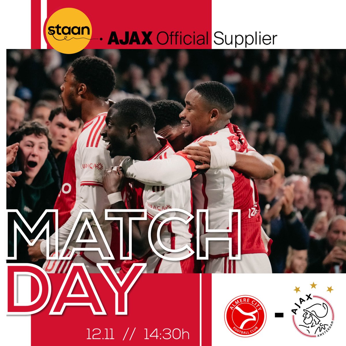 𝐌𝐚𝐭𝐜𝐡𝐝𝐚𝐲! ⚽️ Onze eerste officiële wedstrijd aan de andere kant van het IJmeer. #WijStaanvoorAJAX ❌❌❌ #AlmAja