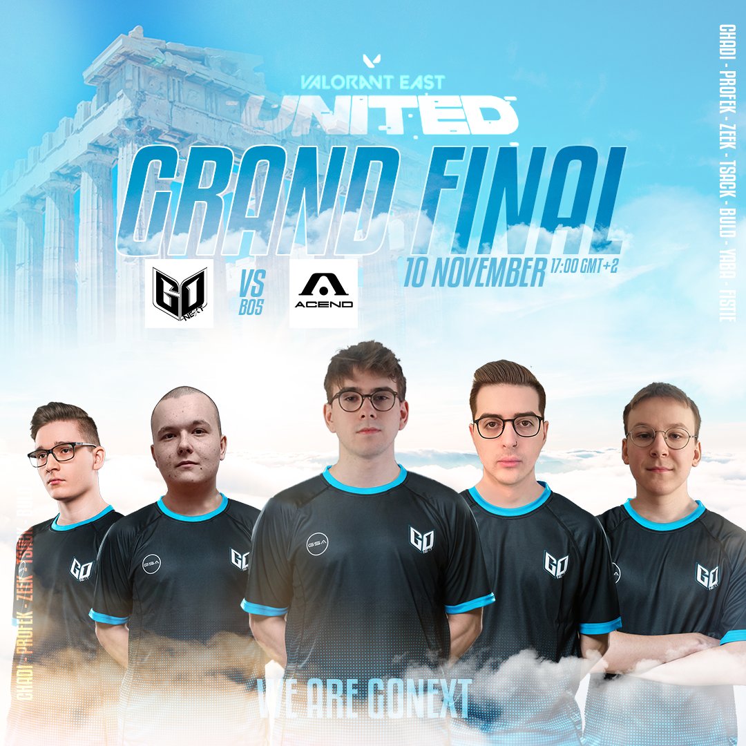 GoNextEsports's tweet photo. GRAND FINAL DAY! π
Today we are facing @AcendClub in a Bo5 series for the @Valorant_PLE Title!
π10.09
β17:00
After almost 1 month we reached the final destination.
LET'S GET IT!
We are #GoNextEsports https://t.co/AIwJz3CkLE