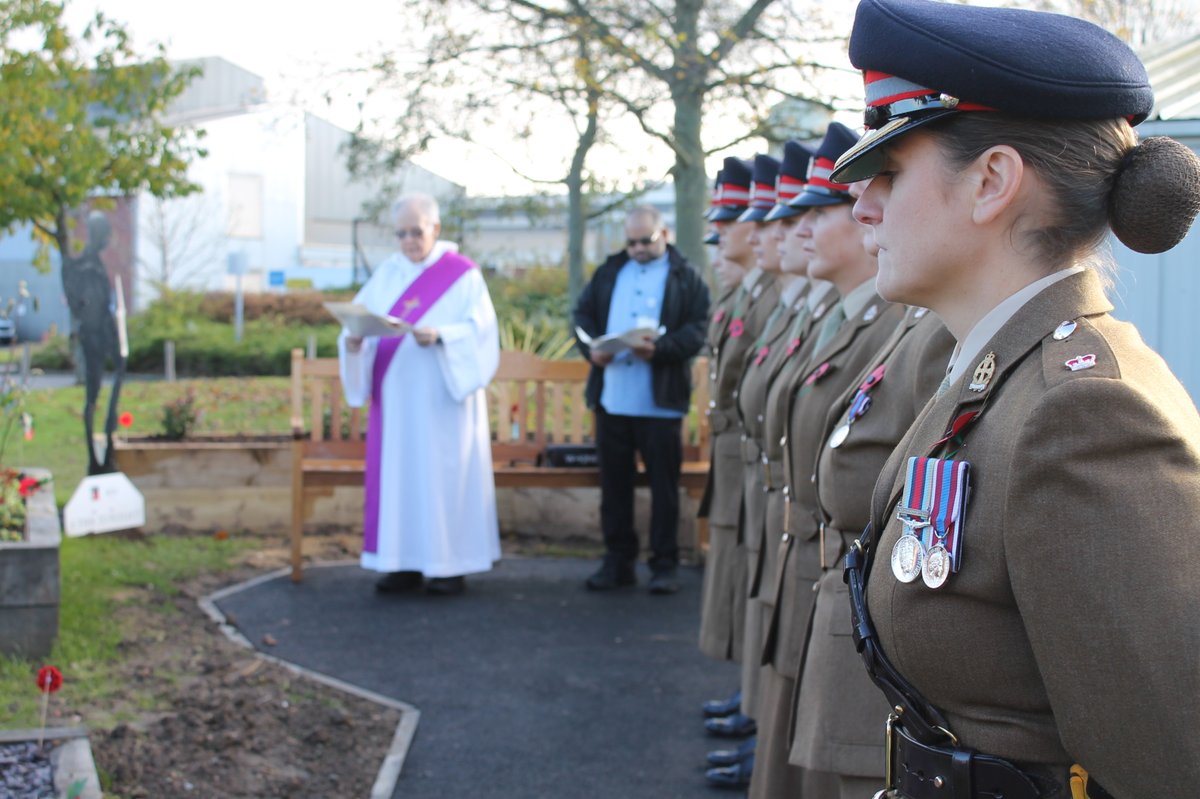 SouthTees's tweet photo. Today our military colleagues and staff gathered to mark the #RemembranceDay service at the Veterans garden in James Cook Hospital. 

The garden is in honour of our armed forces and will be a space for our staff to reflect and remember our fallen. https://t.co/whRymlHzdV