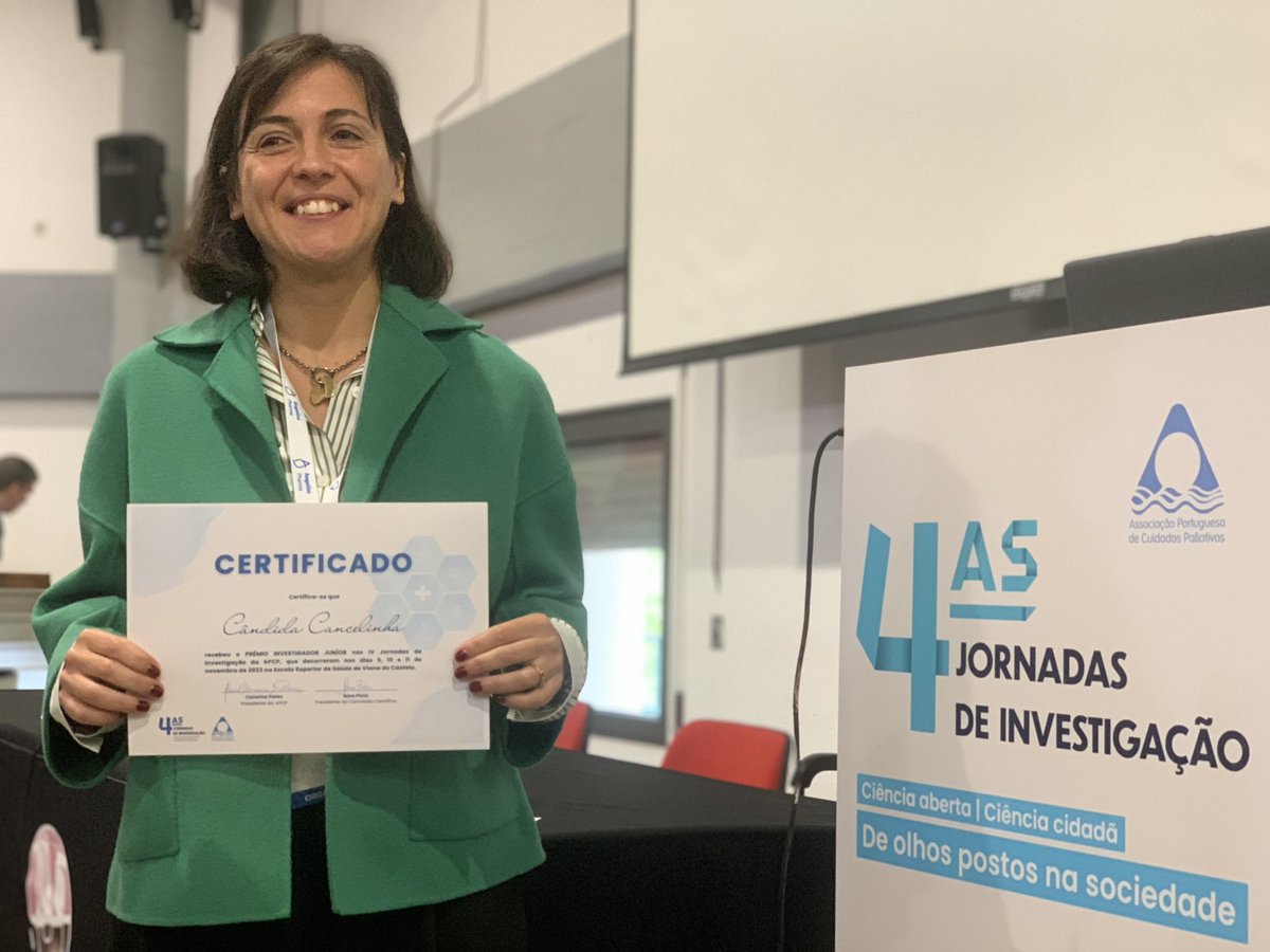 🎉 Delighted Candida Cancelinha, pediatrician and member of our research group <a href="/UnivdeCoimbra/">Universidade de Coimbra</a> wan the <a href="/APCPaliativos/">APCP</a> Junior Investigator Award! 🤩

Read some of Candida’s work here:
pubmed.ncbi.nlm.nih.gov/36445514/
pubmed.ncbi.nlm.nih.gov/25854131/

#pedpc #palliativecare <a href="/ICPCN/">ICPCN</a> <a href="/befmuc/">FMUC - Faculdade de Medicina da U Coimbra</a> <a href="/iCBR_FMUC/">iCBR-FMUC</a>