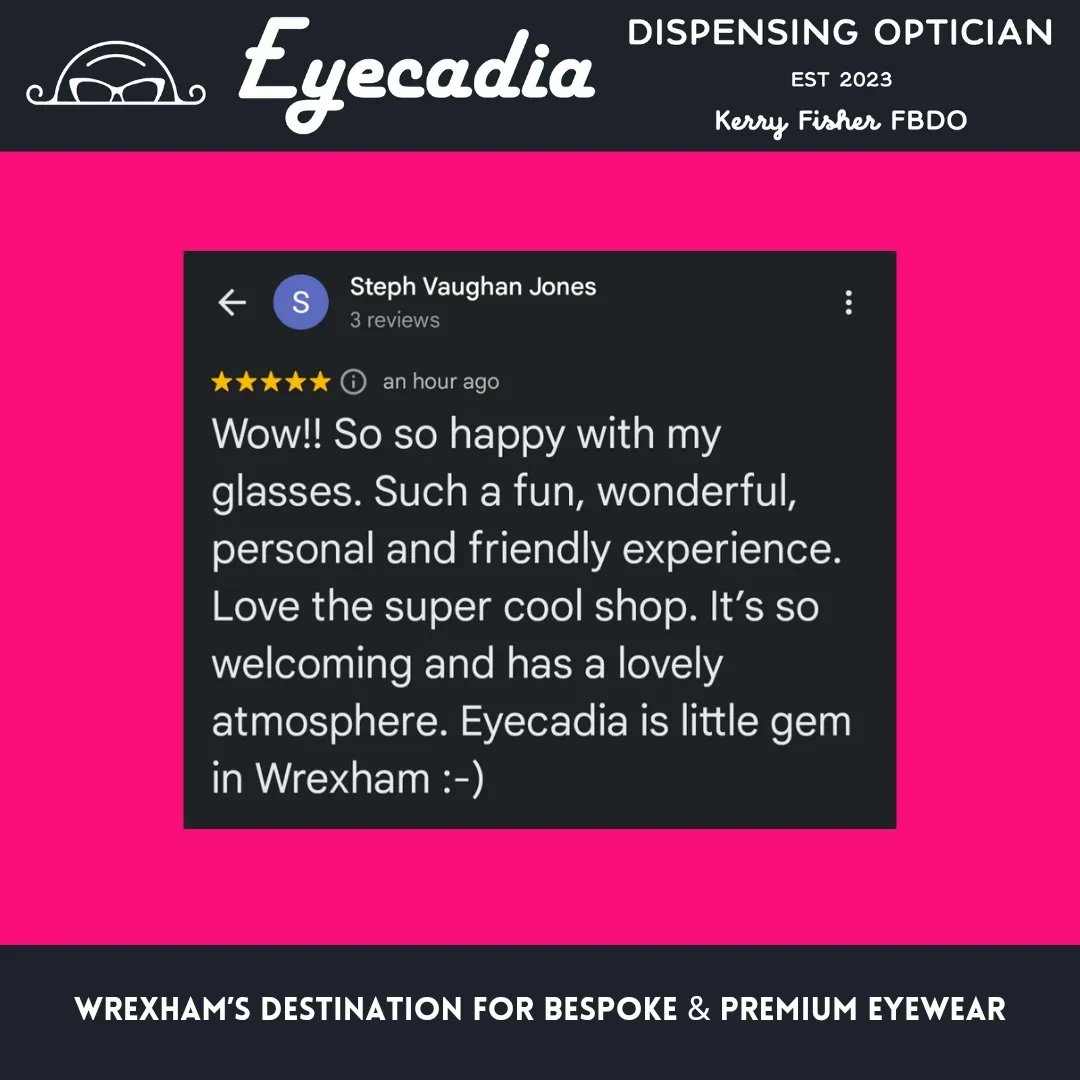 Another happy customer!
Open today until 5 😎
#Eyewear #Eyecadia #DispensingOptician #Wrexham #WrexhamBusiness
