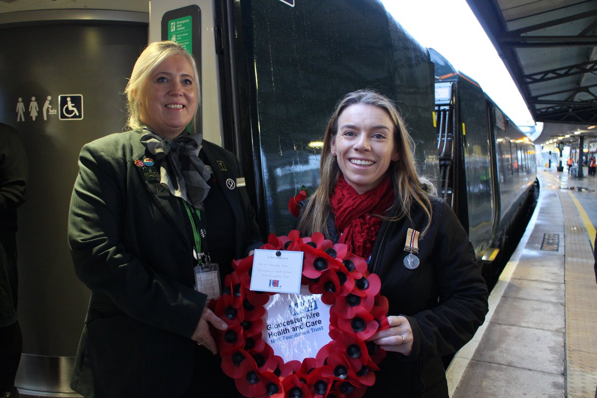 GlosHealthNHS's tweet image. Our Veterans Steering Group Lead Jonathan Thomas, Veterans Champion Simon Shorrick &amp;amp; Quality and Safety Lead @ICNRWalder laid a wreath on behalf of our Trust at Gloucester Railway Station this morning as part of @GWRHelp&apos;s @PoppiesTo Paddington operation. #remembranceday2023