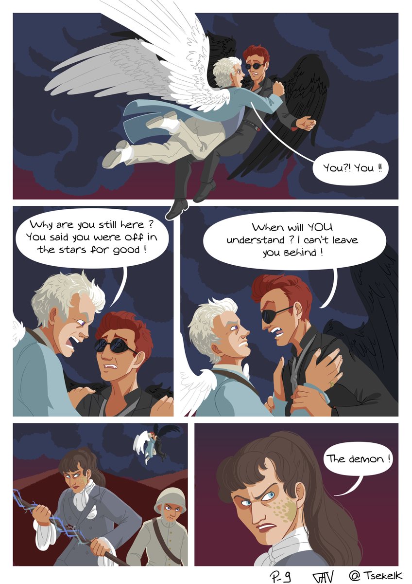 TsekelK's tweet photo. Pages 8 and 9.
Finally here ! Sorry for the wait. I'm so happy to see Crowley coming ! Hope you like it too ! 
Give me your impressions !
#GoodOmensFanArt #GoodOmens #michaelsheen #Davidtennant #ineffablehusbands #Goodomensfanfiction #Aziraphale #Crowley https://t.co/dmySEUF1Z7