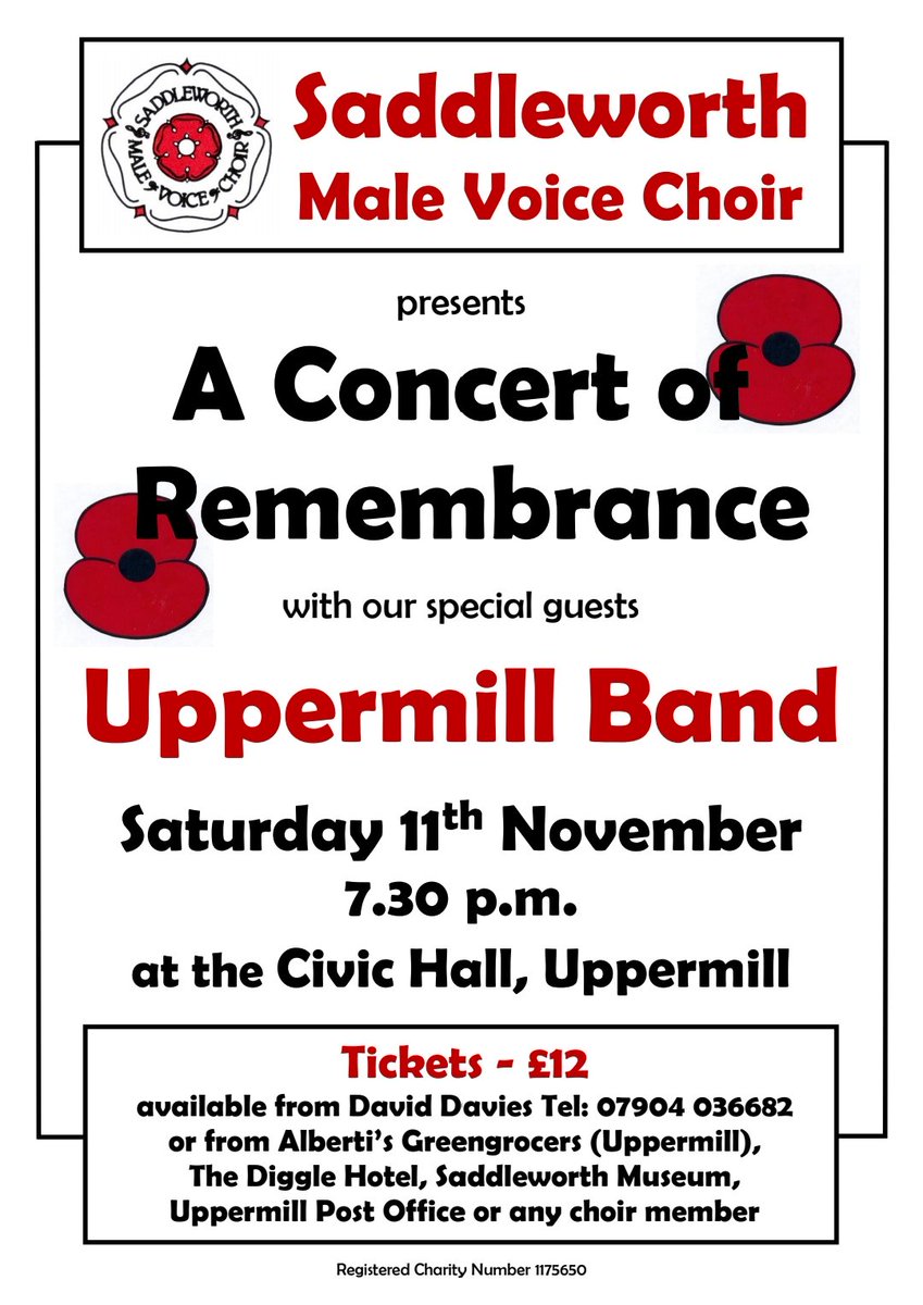 Modal Music | Dorian Kelly (@modalmusic) on Twitter photo Join <a href="/SaddleworthMVC/">Saddleworth MVC</a> @louisecbrennan and <a href="/UppermillBand/">UppermillBand</a> for our annual #RemembranceDay concert tomorrow night.
<a href="/UppermillCivic/">Uppermill Civic Hall</a> <a href="/SaddIndependent/">Saddleworth Indy</a> <a href="/SaddleworthMag/">Saddleworth Magazine</a> <a href="/HourSaddleworth/">#SaddleworthHour</a> <a href="/SaddleworthWI/">SaddleworthWI</a> Join <a href="/SaddleworthMVC/">Saddleworth MVC</a> @louisecbrennan and <a href="/UppermillBand/">UppermillBand</a> for our annual #RemembranceDay concert tomorrow night.
<a href="/UppermillCivic/">Uppermill Civic Hall</a> <a href="/SaddIndependent/">Saddleworth Indy</a> <a href="/SaddleworthMag/">Saddleworth Magazine</a> <a href="/HourSaddleworth/">#SaddleworthHour</a> <a href="/SaddleworthWI/">SaddleworthWI</a>