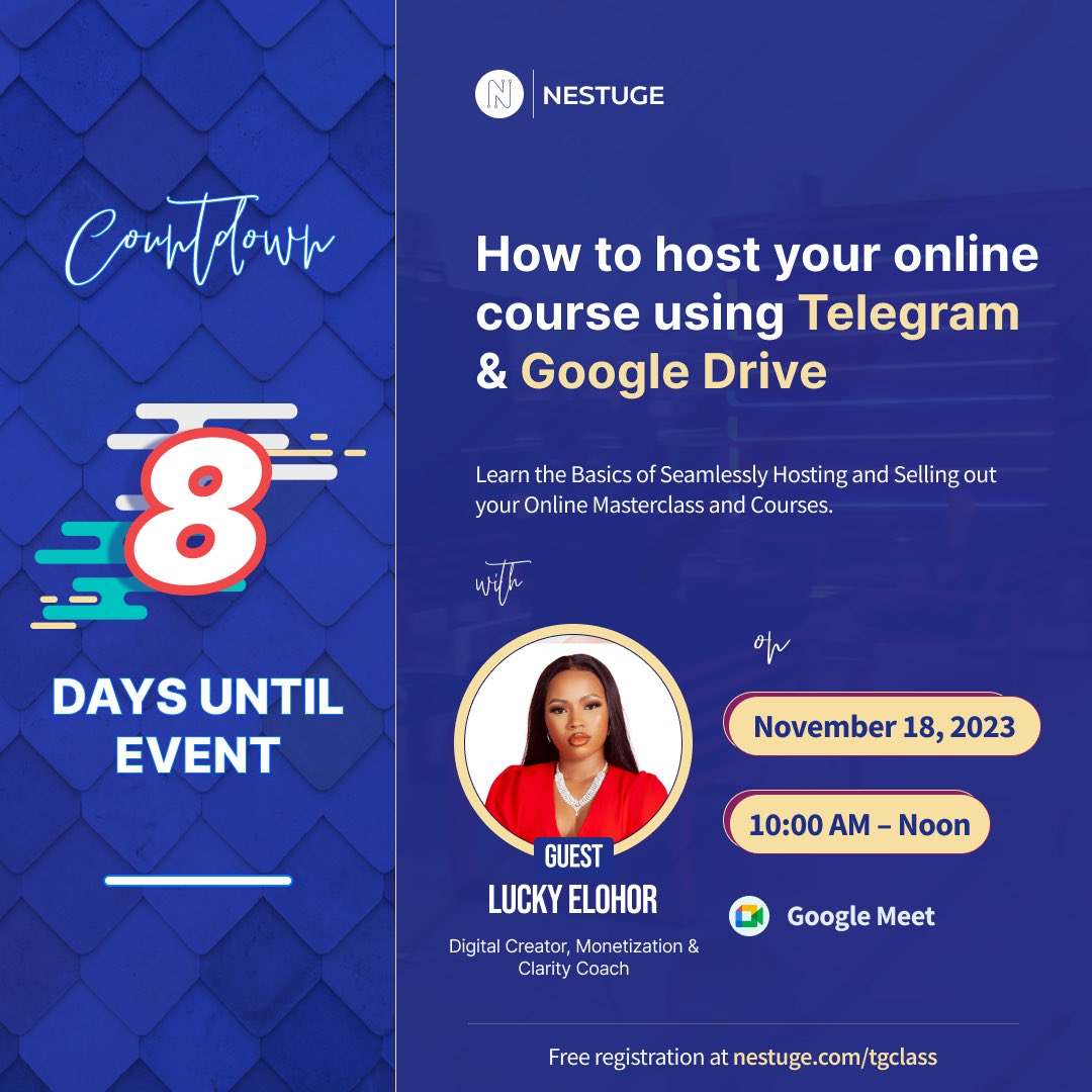 nestuge's tweet photo. Its 8 more days to our insightful webinar with Lucky Elohor!
You can register with this link 👇🏾

https://t.co/Q32EDCbtKk https://t.co/VO6DGvkIDT