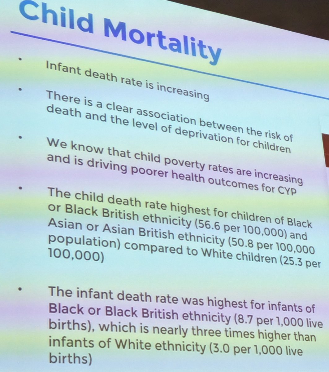 From Dr McKean's talk..
In UK Child death rate highest for Black and Asian ethnicity in comparison to white children.
#SPS2023.

@FionaMckeownNeo we have discussed this issue and the need for QI project around this.