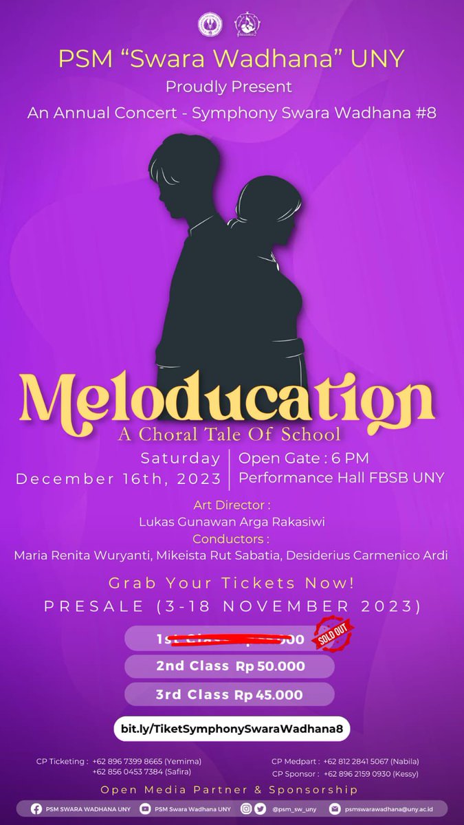 [AN ANNUAL CONCERT - SYMPHONY SWARA WADHANA #8]

📅 Sabtu, 16 Desember 2023
🕕 Open gate: 18.00 WIB
🏛 Performance Hall FBSB UNY

Form Pembelian Tiket
bit.ly/TiketSymphonyS…
Denah Kursi 
bit.ly/DenahSymphonyS…

VIVA PSM,
SWARA WADHANA🎶