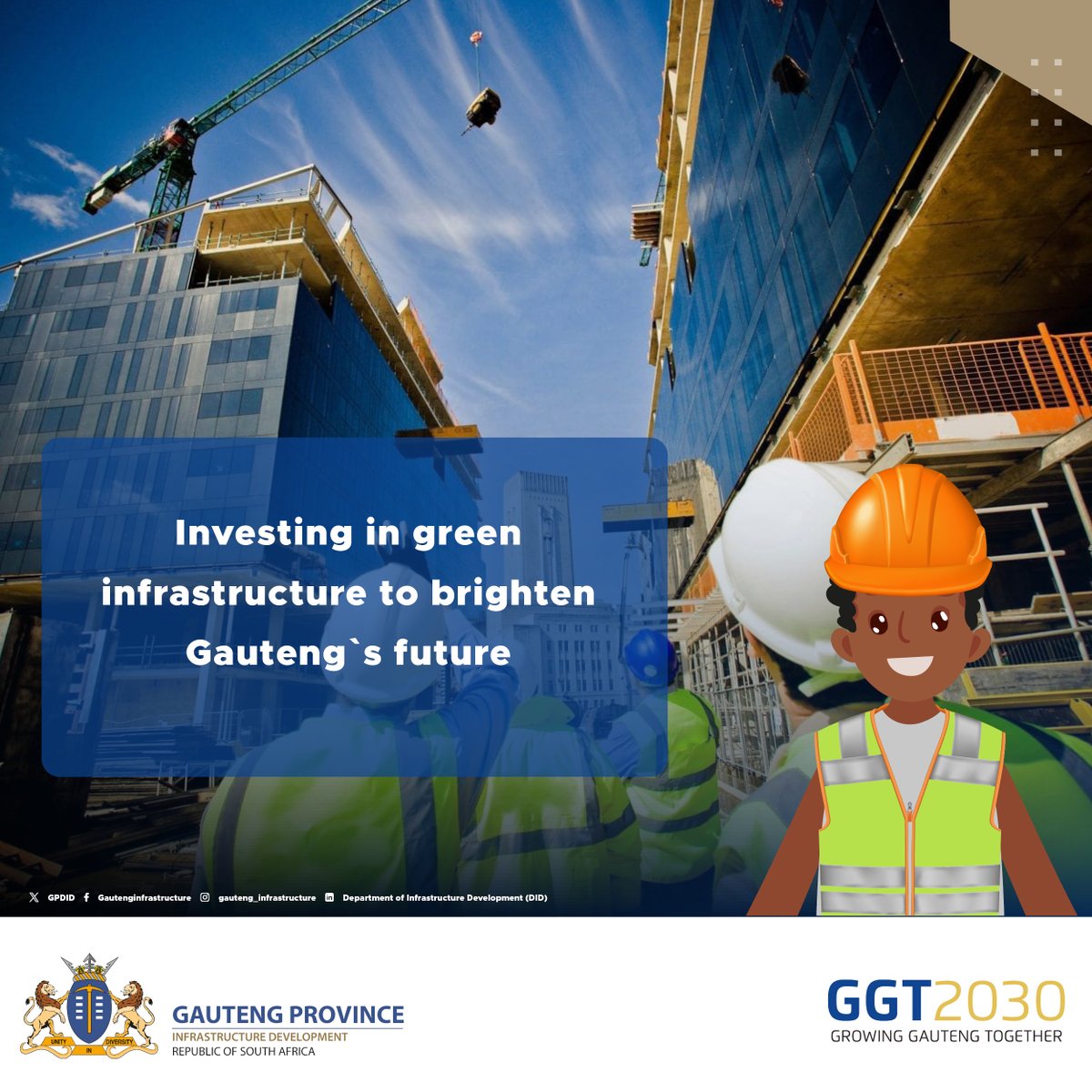 GPDID's tweet photo. 🌿 Investing in green infrastructure isn't just about sustainability—it's an investment in Gauteng's vibrant future! 🌍💡 Let's build a greener, cleaner tomorrow, creating jobs, boosting innovation!! 🌱🏗️ #GGT2030 #SustainableInfrastructure #didatwork https://t.co/HwhbDyE8b8