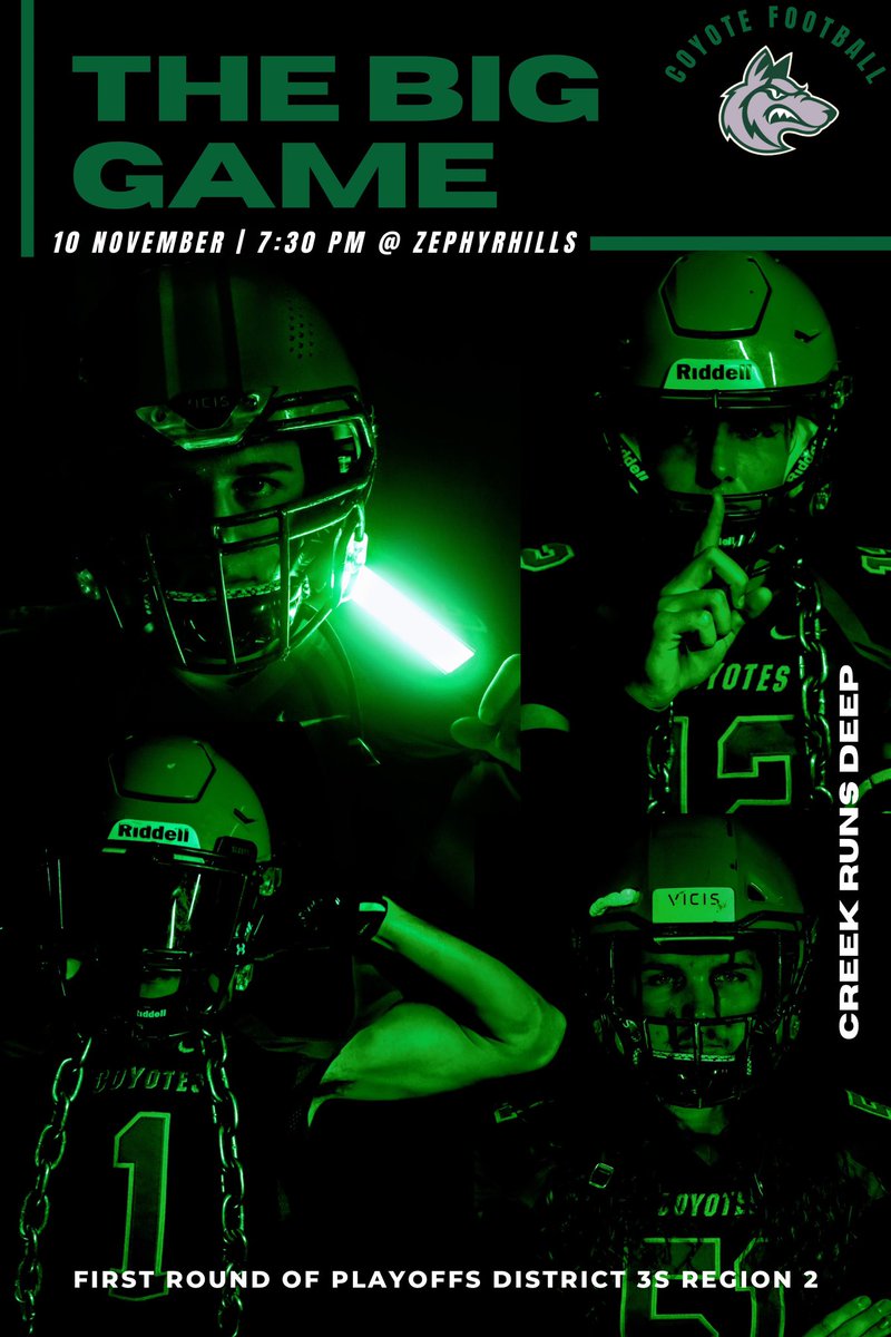 Coyote Football (@stayhowlin) on Twitter photo GAME DAY!!! Come out and support your Coyotes as they enter the FHSAA 3s Region 2 Playoffs and travel to Zephyrhills to take on the Bulldogs! Kickoff set for 7:30! 1TOD!!! <a href="/StayHowlin/">Coyote Football</a> <a href="/CCHS_Sport/">Cypress Creek High School Athletics</a> <a href="/TheCoyoteWay/">CypressCreek</a> <a href="/CoachTico/">Coach Hernandez</a> <a href="/KaitlynRidolph/">Ms. Ridolph</a> GAME DAY!!! Come out and support your Coyotes as they enter the FHSAA 3s Region 2 Playoffs and travel to Zephyrhills to take on the Bulldogs! Kickoff set for 7:30! 1TOD!!! <a href="/StayHowlin/">Coyote Football</a> <a href="/CCHS_Sport/">Cypress Creek High School Athletics</a> <a href="/TheCoyoteWay/">CypressCreek</a> <a href="/CoachTico/">Coach Hernandez</a> <a href="/KaitlynRidolph/">Ms. Ridolph</a>
