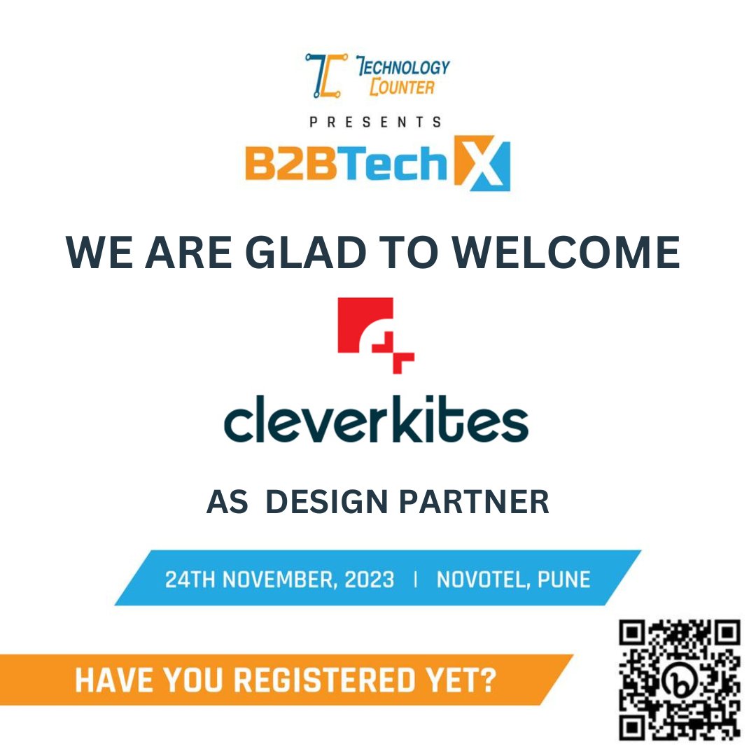 technologycount's tweet image. 🔥 We're excited to welcome "Cleverkites" at #B2BTechX as a Design partner. 

Don't miss this exceptional event and join us on 24th November 2023.

Register Now: bit.ly/b2btechx

#TechnologyCounter #EventPartnership #Cleverkites #Innovation #PuneEvent #TechEvent #B2BEvent