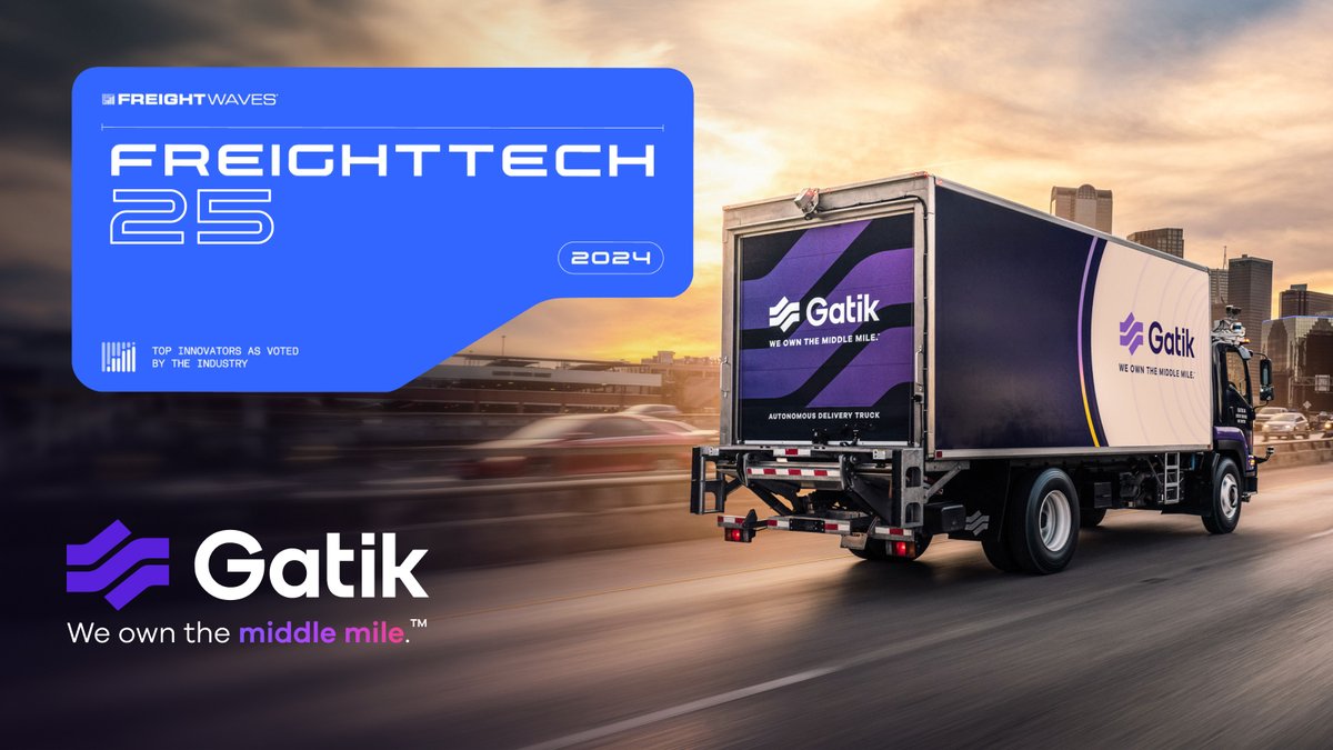 Gatik_AI's tweet image. For the third consecutive year, Gatik has made the @FreightWaves #FreightTech25 list! Honored to be named by industry experts as a top 25 company leading freight technology and trucking innovation. Read more: freightwaves.com/news/freightwa…