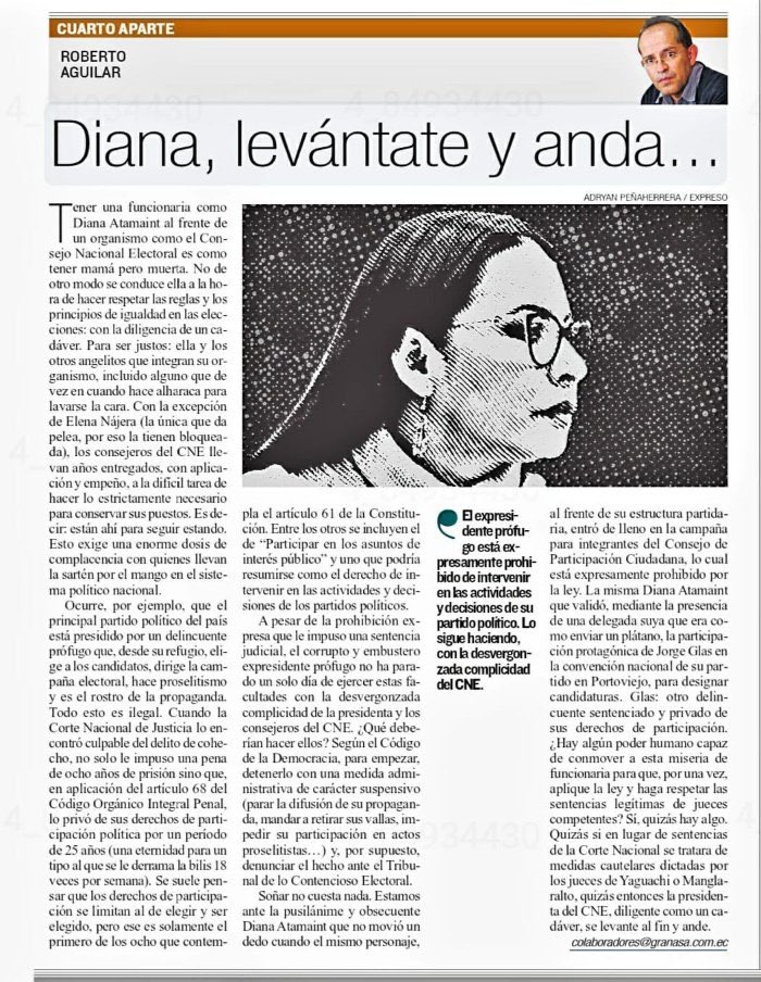 La mejor respuesta a <a href="/DianaAtamaint/">Diana Atamaint</a>, es volver a publicar el contundente artículo de <a href="/raguilarandrade/">Roberto Aguilar</a> en <a href="/Expresoec/">Diario Expreso</a>