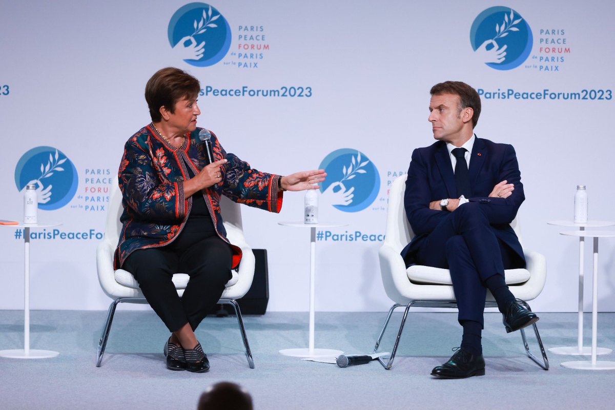 At the #ParisPeaceForum2023 I talked about progress we made since the Summit for a New Global Financing Pact: exceeded $100B in SDR channeling, met PRGT fundraising targets, proposal for 50% quota increase, & agreed to add a 3rd Sub-Saharan African chair to our executive board