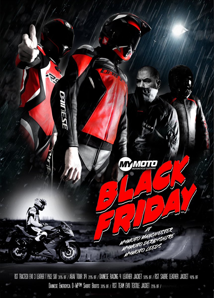 Upto 50% off in the MyMoto Black Friday Sale..!!!!!

We've got a huge range of gear in our Black Friday Sale, from manufacturers like Dainese, RST, Arai, Bell and AGV.  Visit us in store or go to our website to get some once in a lifetime deals!!!

dstoremanchester.co.uk