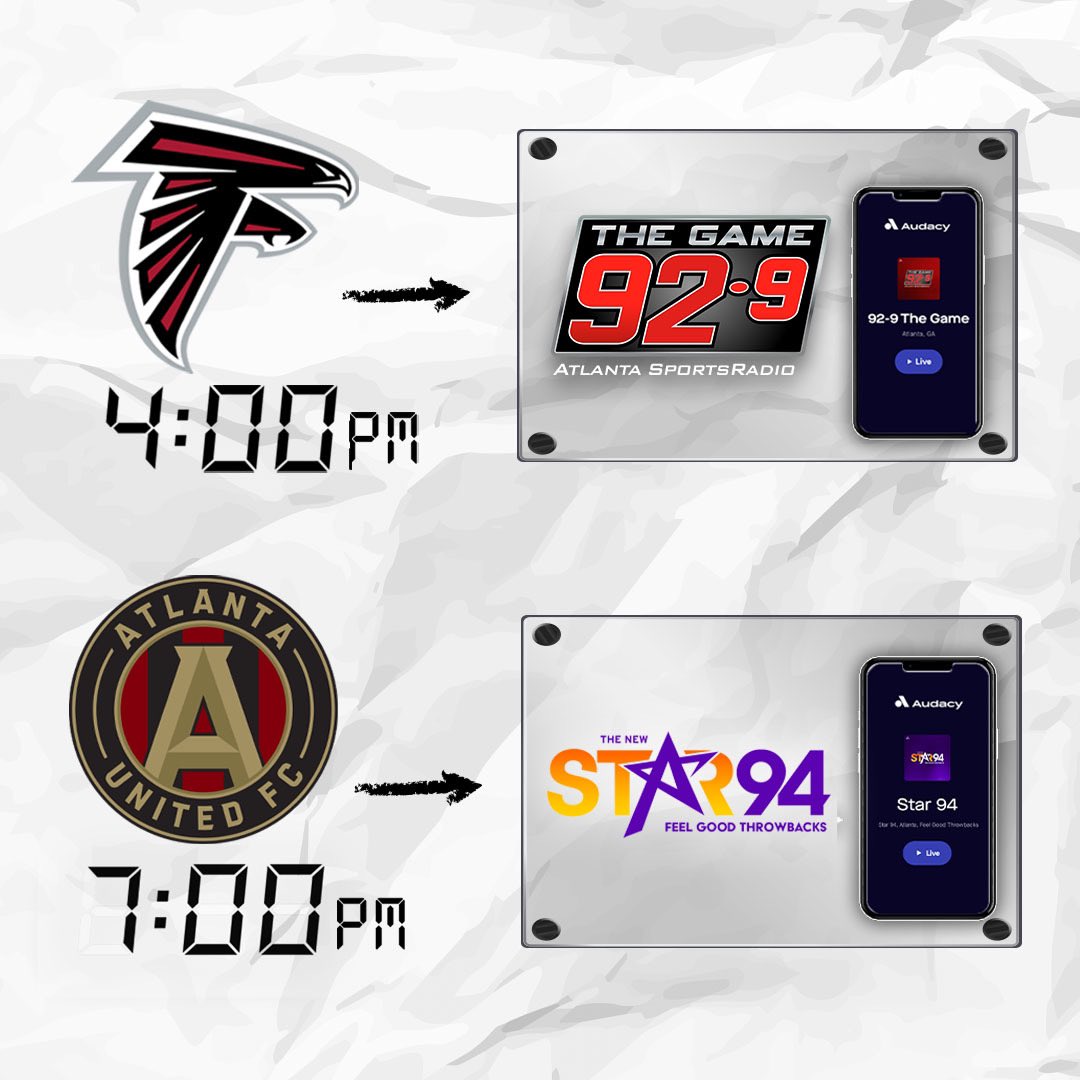 With the Falcons and Atlanta United overlapping on Sunday, make sure you find the right game on the right station. Both games are also available on the Audacy app. Please help us spread the word: