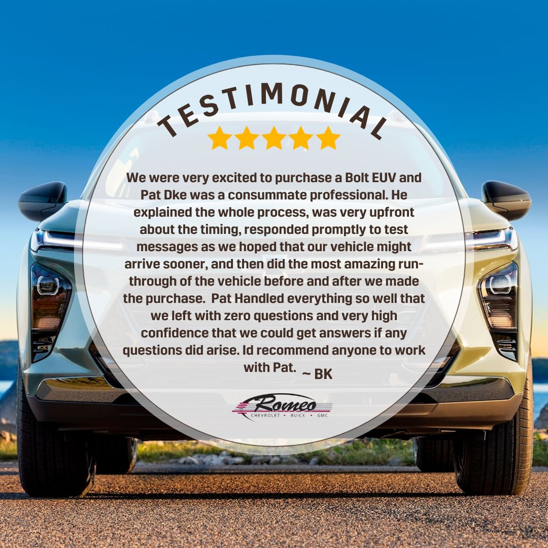 RomeoAutoGroup's tweet image. Shout out to Pat Duke for rocking the customer service over at #RomeoChevroletBuickGMC! 💪😎 

Visit us on Google or FB and let us know about your #experience. We would love to hear from you. ⭐