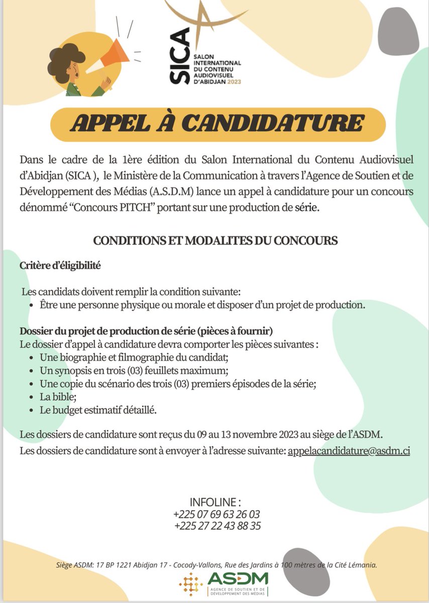 asdmci_ci's tweet photo. #sica203
Appelle à candidature pour le concours PITCH 

https://t.co/4GXTbd3Jjr https://t.co/OSYBjUQtsR