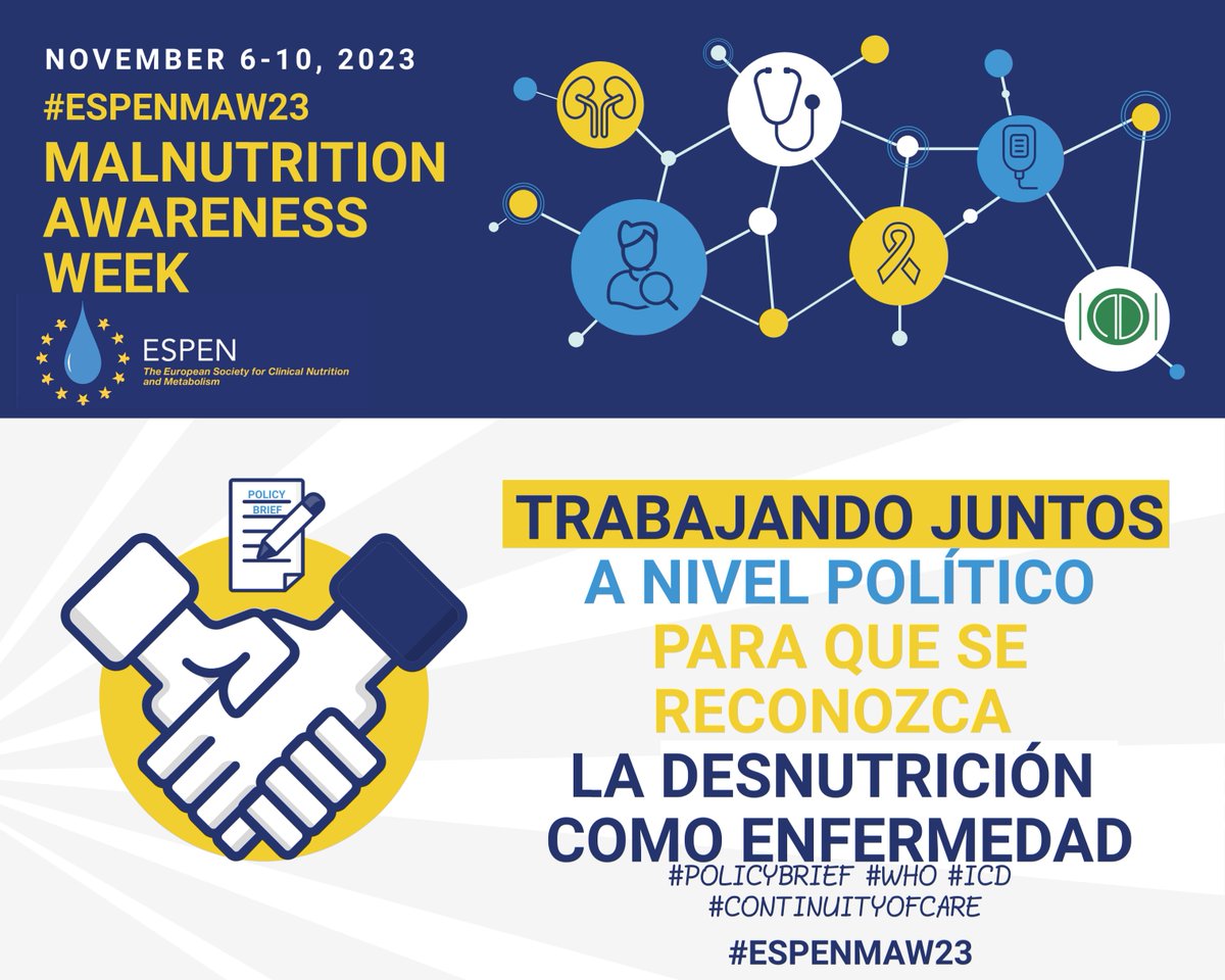 Colaboración a nivel político para reconocer la desnutrición como enfermedad
Politicos, profesionales sanitarios y pacientes debemos estar unidos contra la desnutrición porque #Nutritionisahumanright #NutritionMatters #ESPENMAW23 #POLICYBRIEF #WHO #ICD #CONTINUITYOFCARE