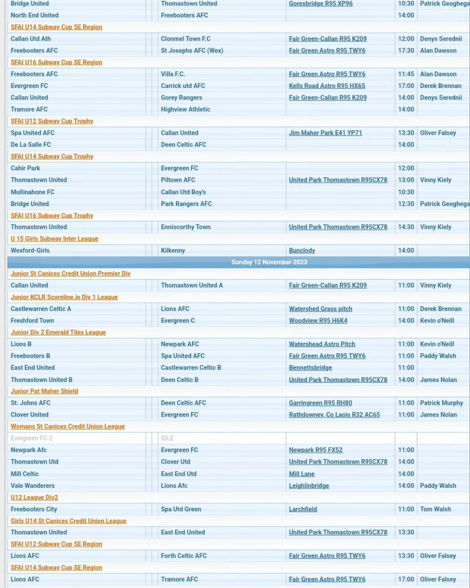 Plenty of games this weekend starting tonight with the underage girls and boys. There are girls Inter-League fixtures also this weekend. Please get out and support your team. ⚽

Fair a full list of fixtures check out the website.. 
kkleague.com