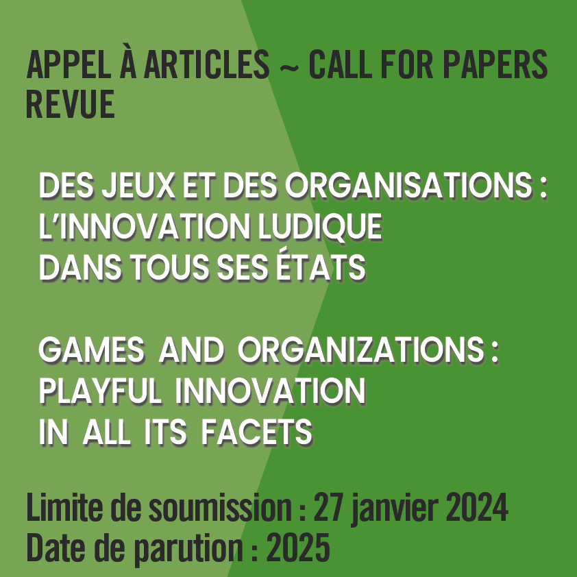 Crem_UL's tweet photo. [#callforpapers]

📁Market &amp; Organizations : 𝑮𝒂𝒎𝒆𝒔 𝒂𝒏𝒅 𝒐𝒓𝒈𝒂𝒏𝒊𝒛𝒂𝒕𝒊𝒐𝒏𝒔 : 𝒑𝒍𝒂𝒚𝒇𝒖𝒍 𝒊𝒏𝒏𝒐𝒗𝒂𝒕𝒊𝒐𝒏 𝒊𝒏 𝒂𝒍𝒍 𝒊𝒕𝒔 𝒇𝒂𝒄𝒆𝒕𝒔
👥@goria_stephane et Philippe Lépinard (coords)

Submission limit : 2️⃣7️⃣ janv. 2024

ℹ️👇
https://t.co/KNUQofM9jK https://t.co/FAdNIVKek9