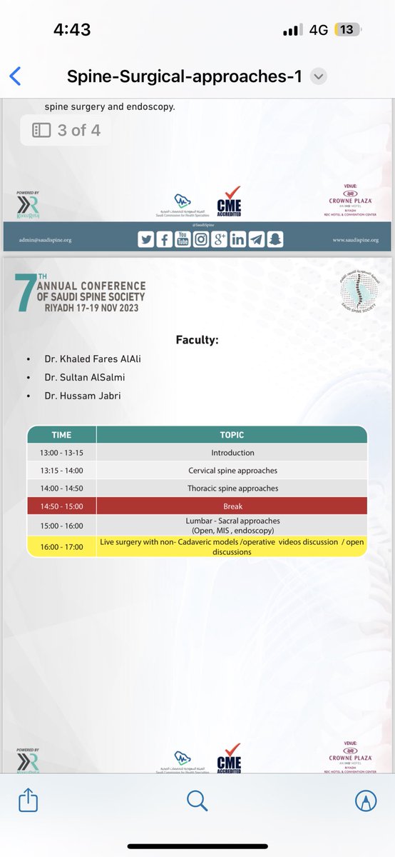 Khaled Fares AlAli (@kaalali) on Twitter photo I am excited for the <a href="/SaudiSpine/">الجمعية السعودية للعمود الفقري</a> meeting next week. <a href="/Alsalmi_Sultan_/">Sultan Alsalmi MD | د.سلطان السالمي</a> , <a href="/HUSSAMJABRI/">HUSSAM JABRI د.حسام جبري</a> and myself are conducting a workshop on Spine surgical approaches review on Friday 17/11/2023
It will be fun to review all spine surgical techniques in half a day in stress free intensive course! I am excited for the <a href="/SaudiSpine/">الجمعية السعودية للعمود الفقري</a> meeting next week. <a href="/Alsalmi_Sultan_/">Sultan Alsalmi MD | د.سلطان السالمي</a> , <a href="/HUSSAMJABRI/">HUSSAM JABRI د.حسام جبري</a> and myself are conducting a workshop on Spine surgical approaches review on Friday 17/11/2023
It will be fun to review all spine surgical techniques in half a day in stress free intensive course!